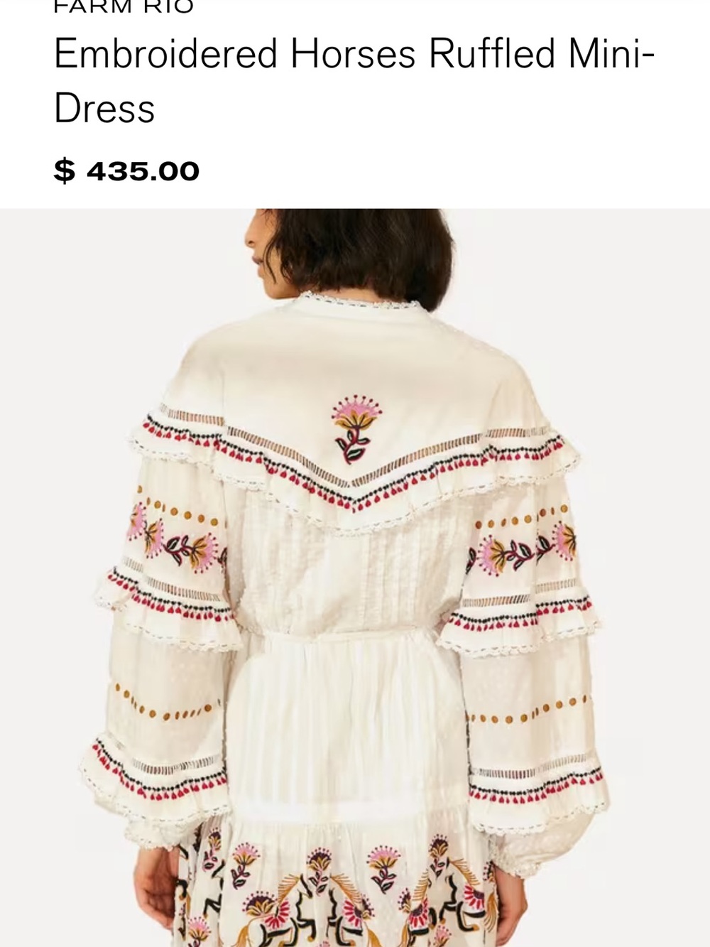 FARM Rio Cream Embroidered Horses Ruffled Mini Dress 😍 - Picture 3 of 4